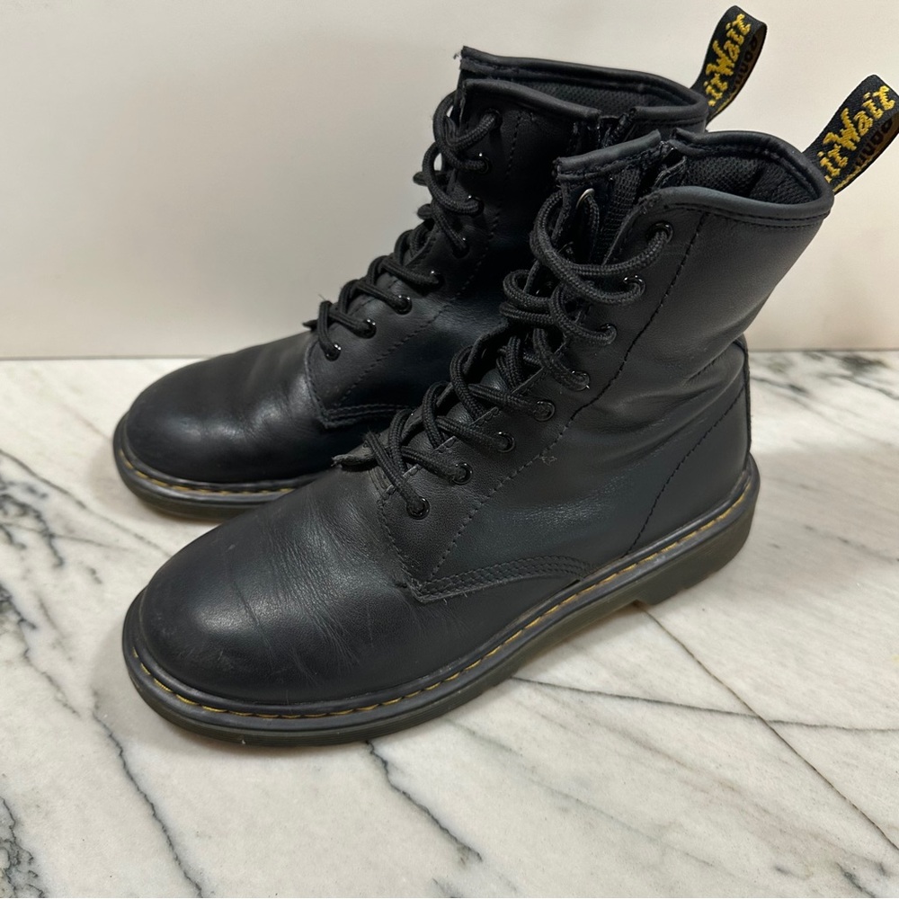 Dr. Doc‎ Martens 1460Y  Black Leather Combat Boot Air Side Zip M 5 W 6.5